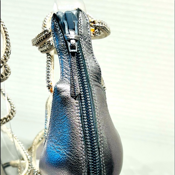 Stuart Weitzman Stilettos Gladiators Silver Chains Shoes 6 1/2 M Made in Spain - Picture 5 of 16